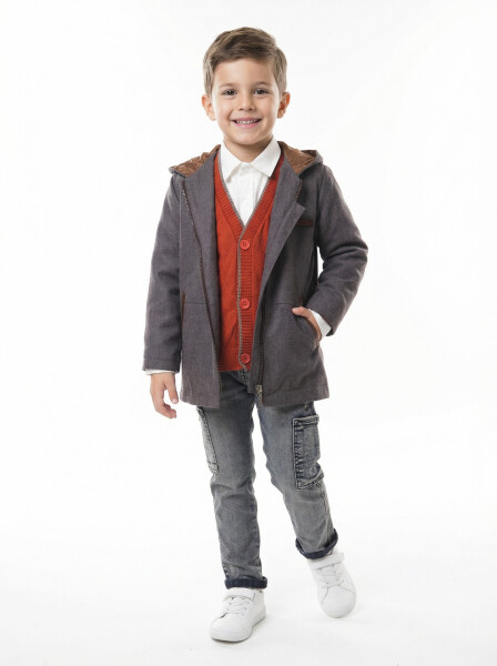 Erkek Çocuk 4'lü Alt Üst Takım 2-5 Yaş 12211 Antrasit - Turuncu - NASR GRUB