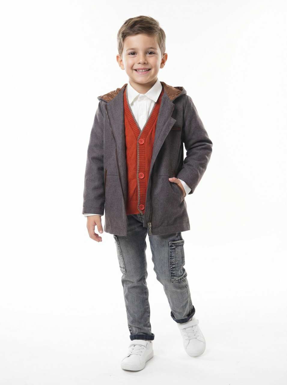 Erkek Çocuk 4'lü Alt Üst Takım 2-5 Yaş 12211 Antrasit - Turuncu - 1