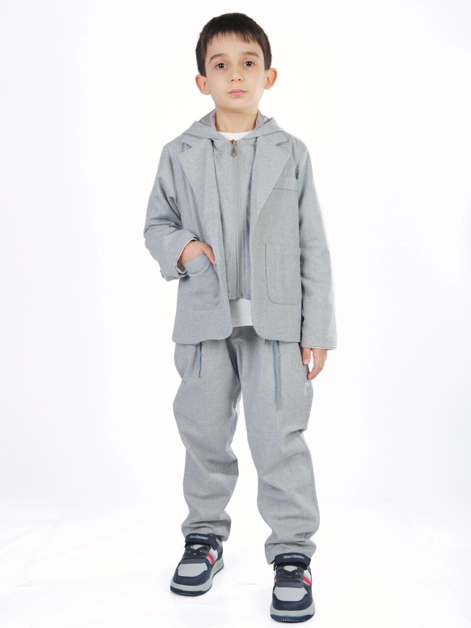 Erkek Çocuk 3'lü Alt Üst Takım 6-9 Yaş 13216 Gri - 1