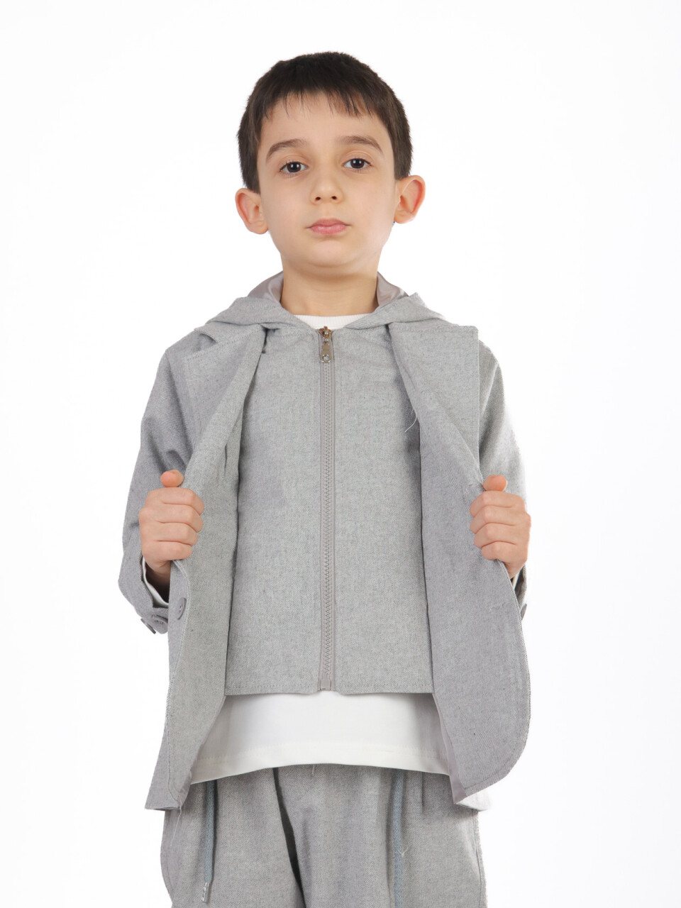 Erkek Çocuk 3'lü Alt Üst Takım 6-9 Yaş 13216 Gri - 7