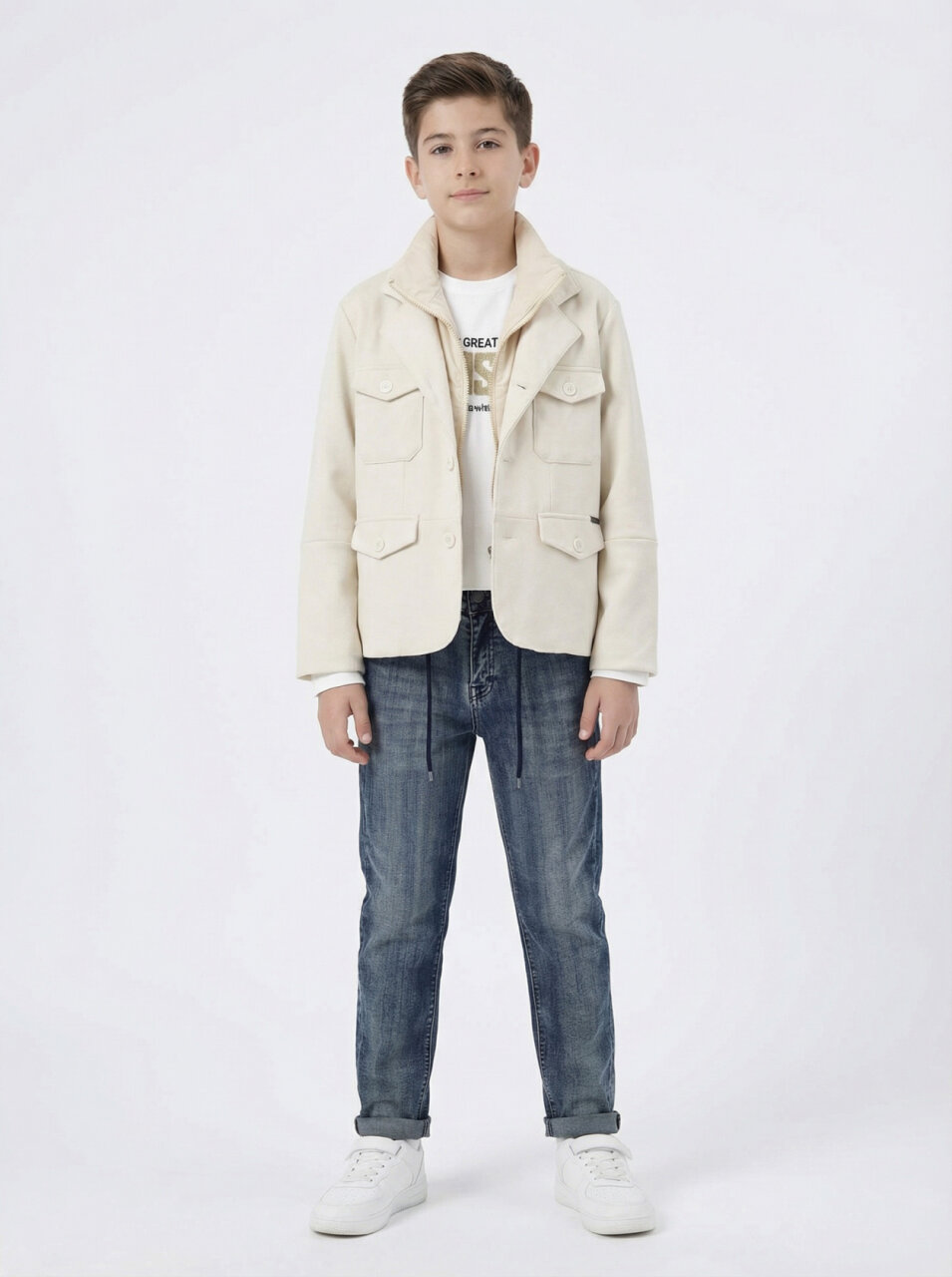 Erkek Çocuk 3'lü Alt Üst Takım 11-14 Yaş 14205 Ekru - Mavi - 3