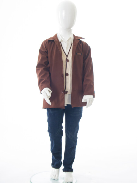 Erkek Çocuk 4'lü Alt Üst Takım 2-5 Yaş 12201 Koyu Kahverengi - 8