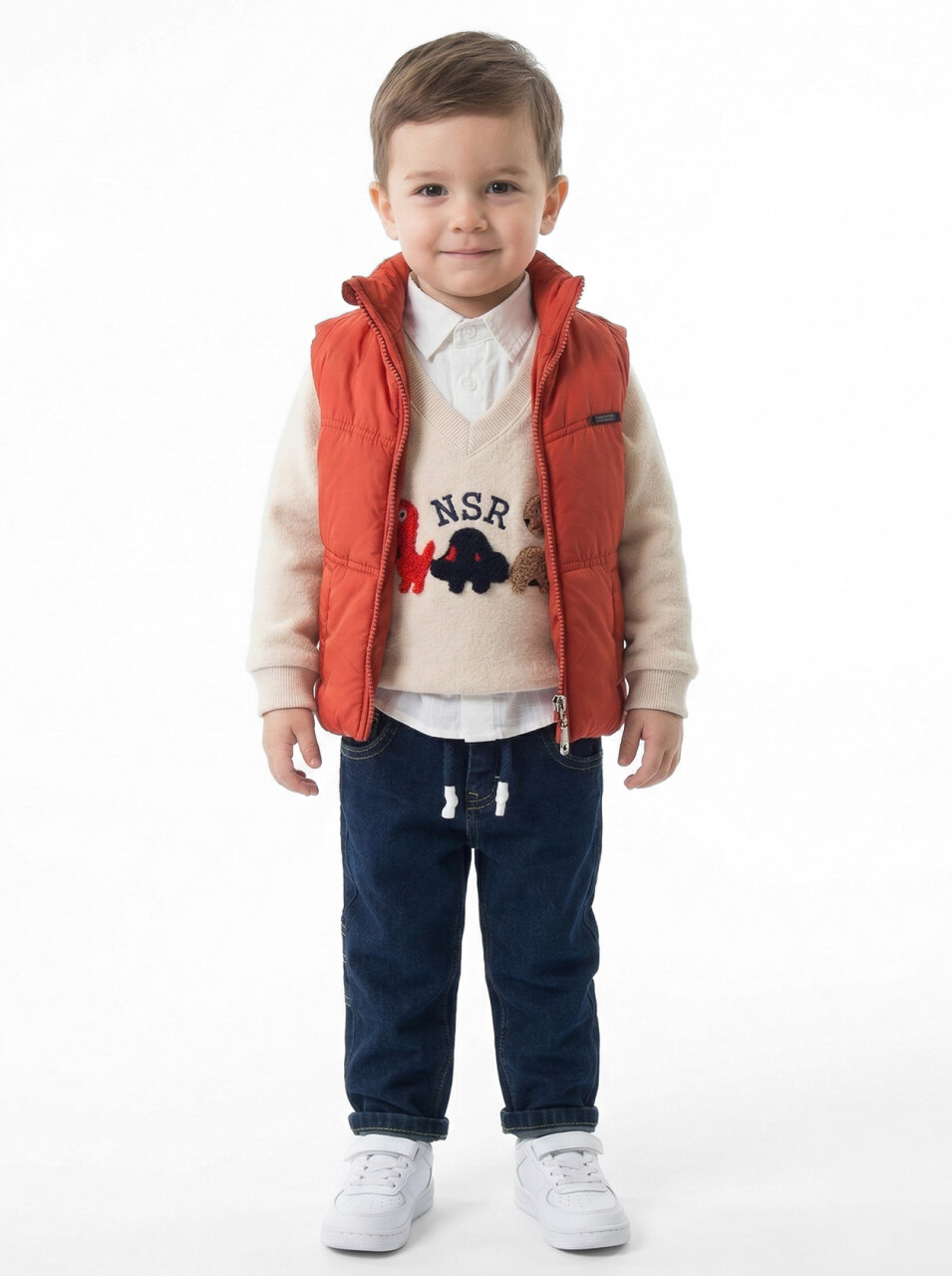 Erkek Çocuk 3'lu Alt Üst Takım 2-5 Yaş 12218 Kiremit - Bej - 1