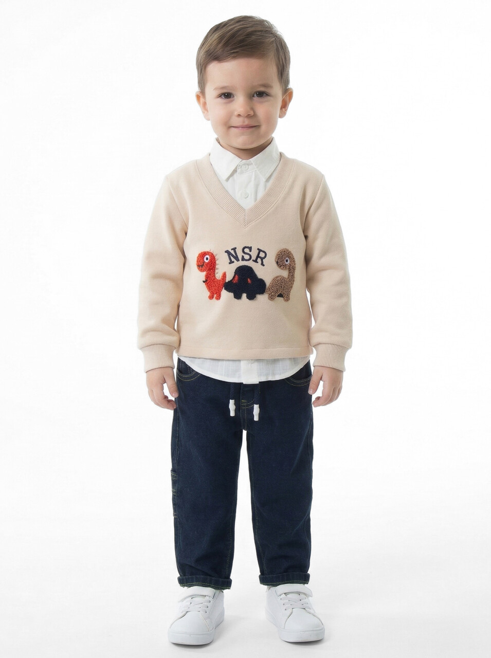 Erkek Çocuk 3'lu Alt Üst Takım 2-5 Yaş 12218 Kiremit - Bej - 4