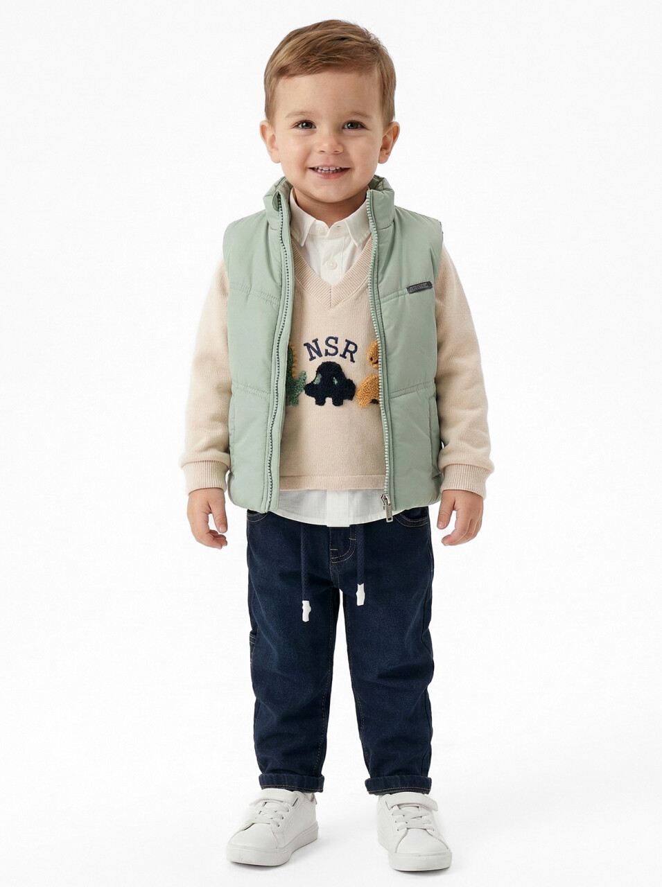 Erkek Çocuk 3'lu Alt Üst Takım 2-5 Yaş 12218 Mint - Bej - 1