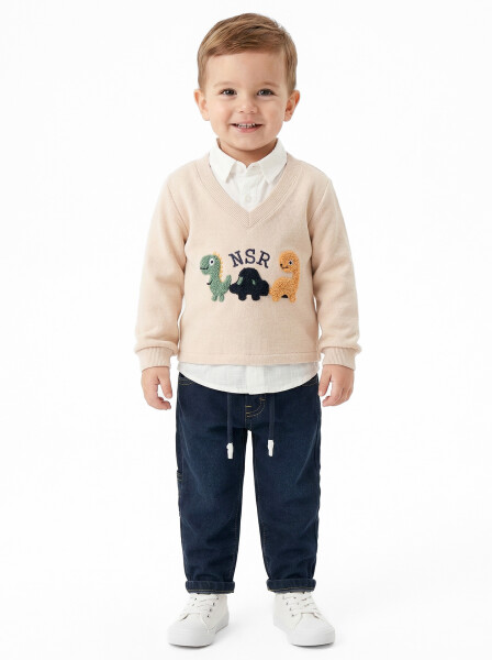 Erkek Çocuk 3'lu Alt Üst Takım 2-5 Yaş 12218 Mint - Bej - 4