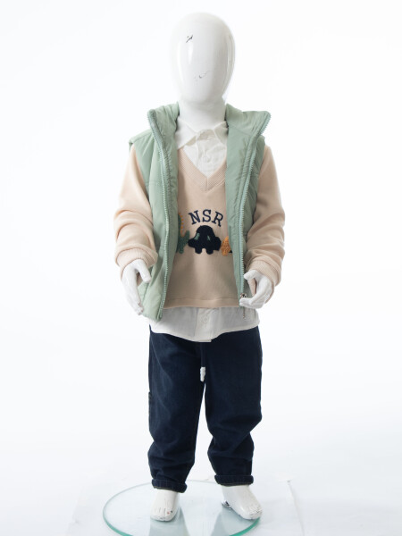 Erkek Çocuk 3'lu Alt Üst Takım 2-5 Yaş 12218 Mint - Bej - 6