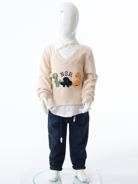 Erkek Çocuk 3'lu Alt Üst Takım 2-5 Yaş 12218 Mint - Bej - 10