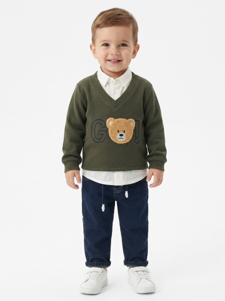 Erkek Çocuk 3'lu Alt Üst Takım 1-3 Yaş 11210 Hardal - Haki - 4