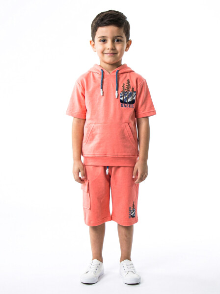 Erkek Çocuk Yazlık 2'li Alt Üst Takım (Tişort + Şort) 2-7 Yaş 3222 Coral 