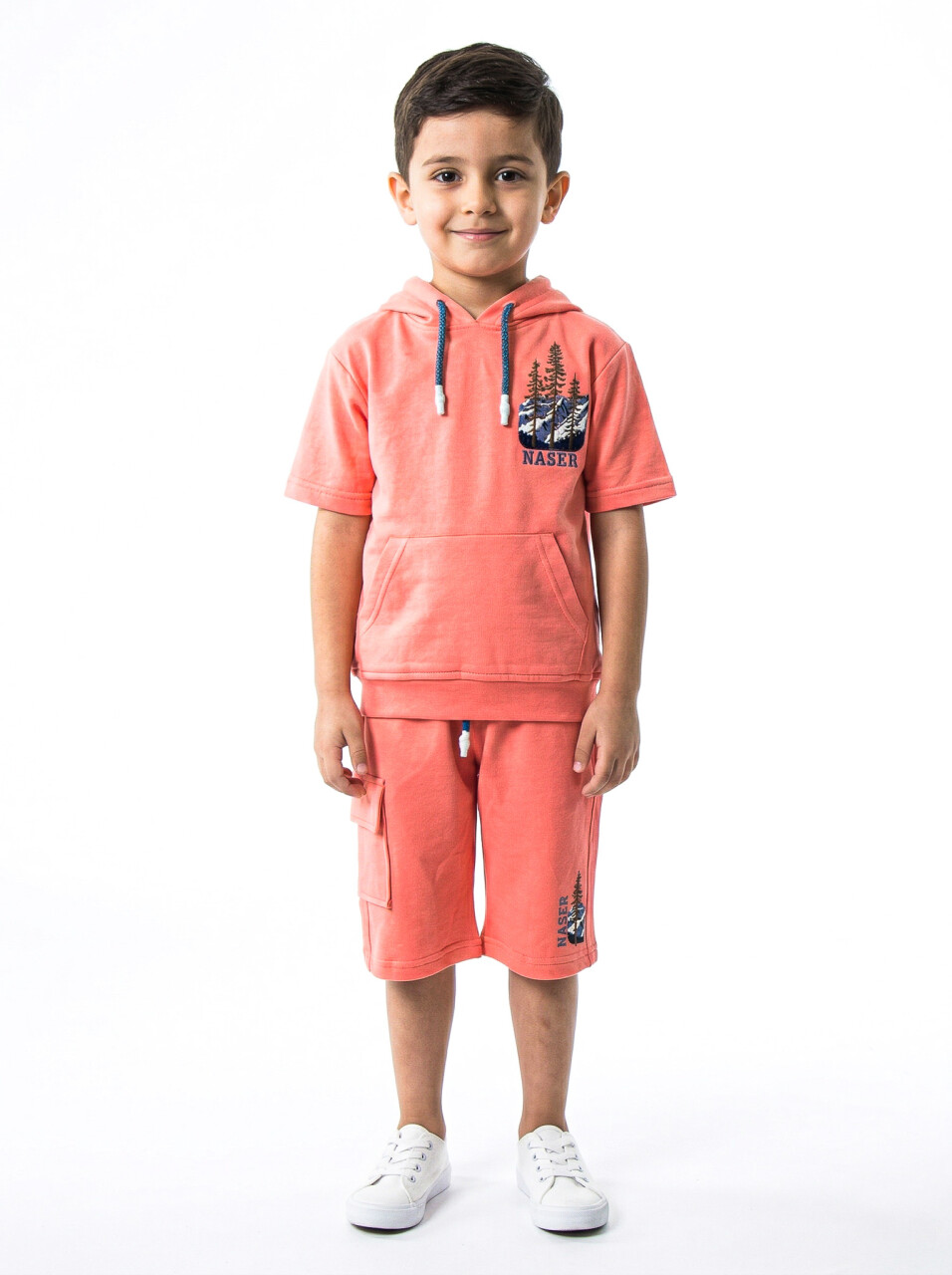 Erkek Çocuk Yazlık 2'li Alt Üst Takım (Tişort + Şort) 2-7 Yaş 3222 Coral - 1