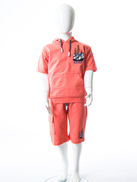 Erkek Çocuk Yazlık 2'li Alt Üst Takım (Tişort + Şort) 2-7 Yaş 3222 Coral - 3