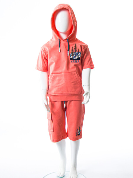 Erkek Çocuk Yazlık 2'li Alt Üst Takım (Tişort + Şort) 2-7 Yaş 3222 Coral - 4