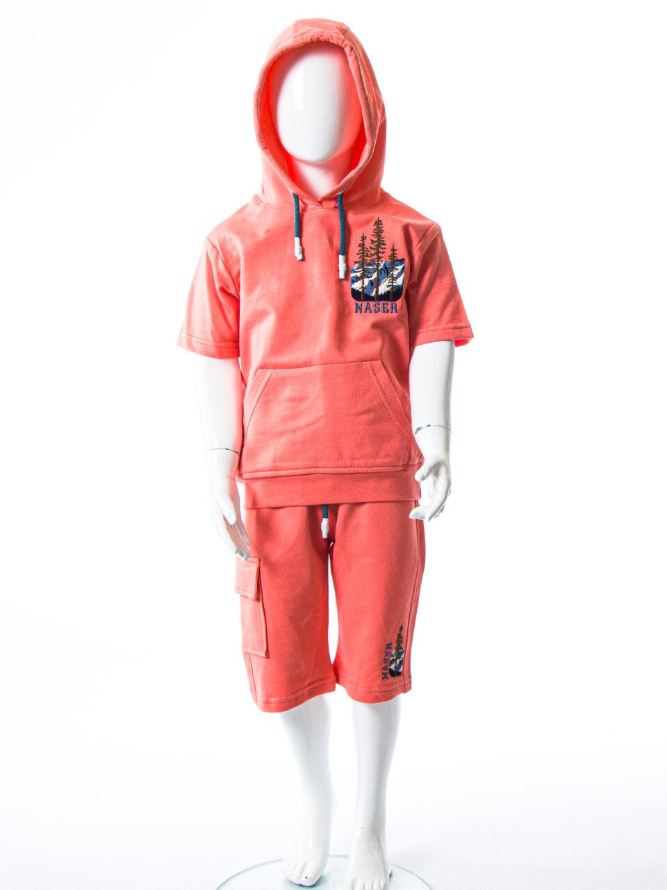 Erkek Çocuk Yazlık 2'li Alt Üst Takım (Tişort + Şort) 2-7 Yaş 3222 Coral - 4