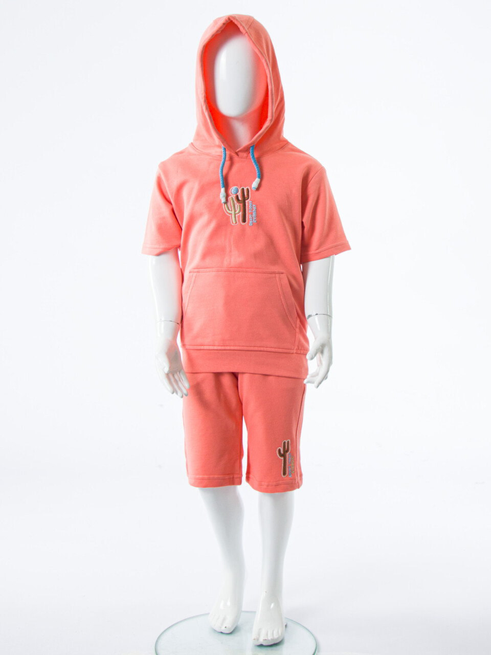 Erkek Çocuk Yazlık 2'li Alt Üst Takım (Tişort + Şort) 2-7 Yaş 3221 Coral - 4