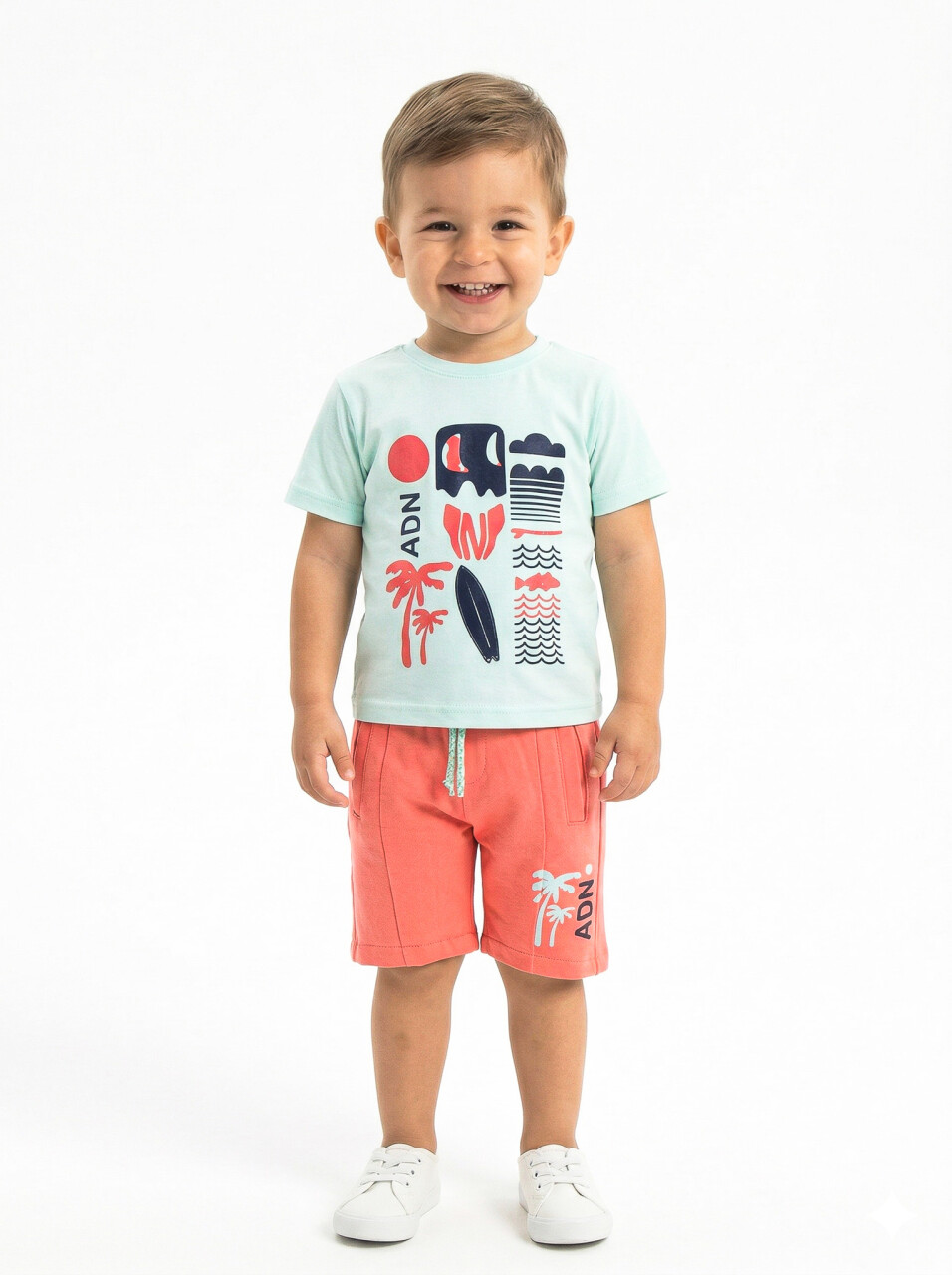 Erkek Çocuk Yazlık 2'li Alt Üst Takım (Tişort + Şort) 2-7 Yaş 3224 Açik Mavi - 1