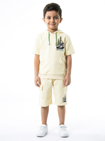 Erkek Çocuk Yazlık 2'li Alt Üst Takım (Tişort + Şort) 2-7 Yaş 3222 Krem 