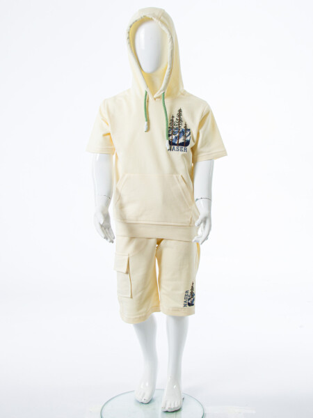 Erkek Çocuk Yazlık 2'li Alt Üst Takım (Tişort + Şort) 2-7 Yaş 3222 Krem - 3