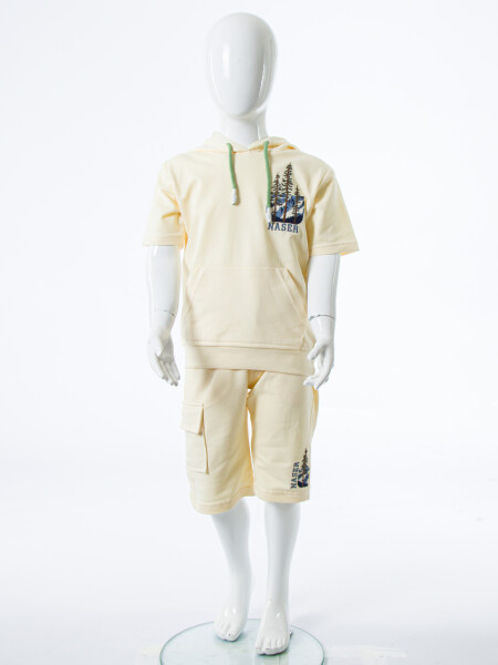 Erkek Çocuk Yazlık 2'li Alt Üst Takım (Tişort + Şort) 2-7 Yaş 3222 Krem - 4