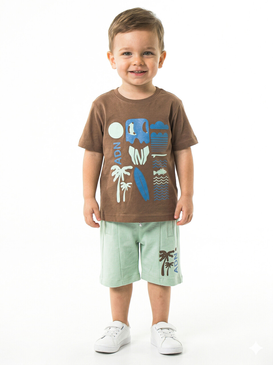 Erkek Çocuk Yazlık 2'li Alt Üst Takım (Tişort + Şort) 2-7 Yaş 3224 Kahverengi - 1