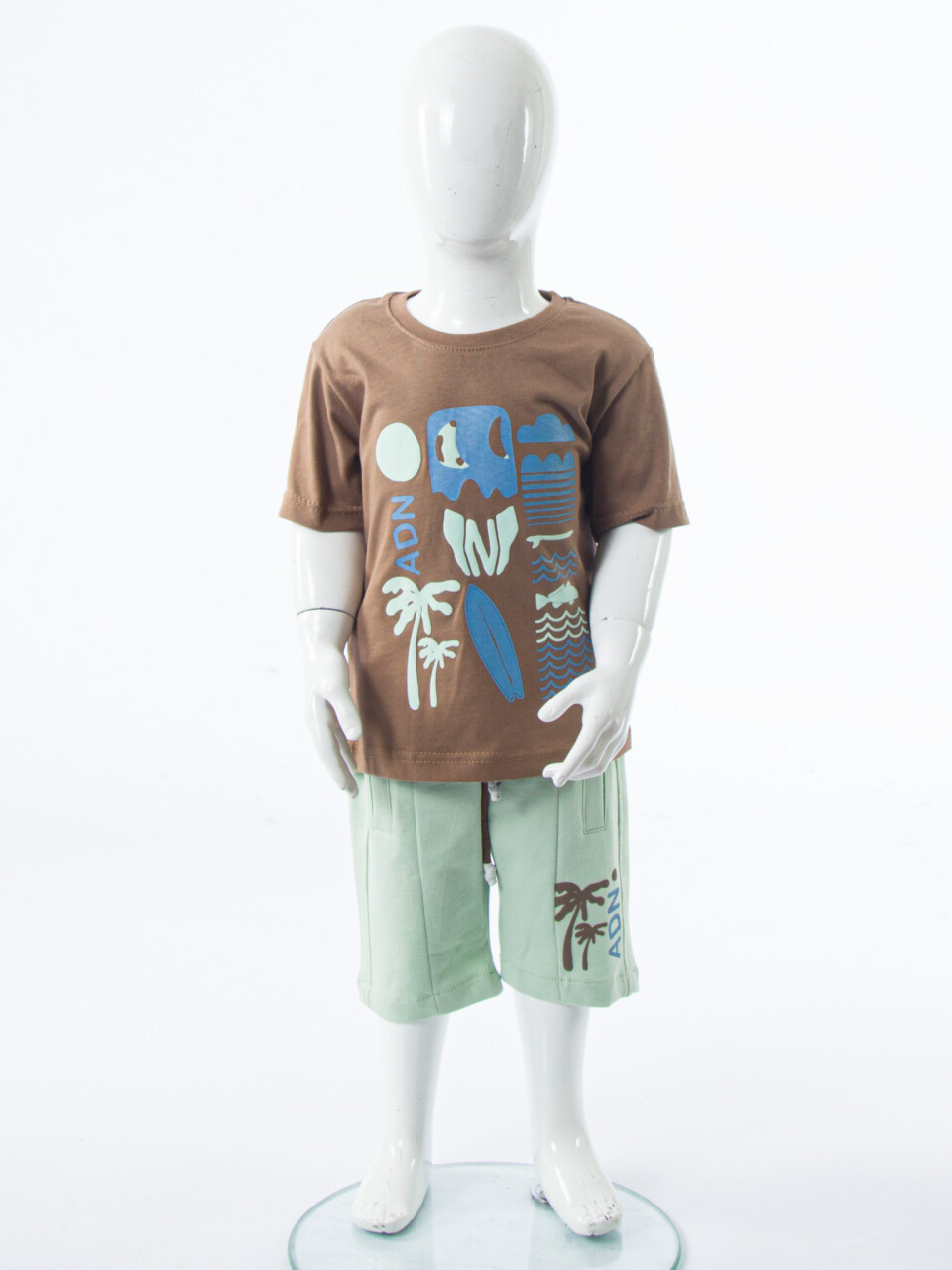 Erkek Çocuk Yazlık 2'li Alt Üst Takım (Tişort + Şort) 2-7 Yaş 3224 Kahverengi - 3