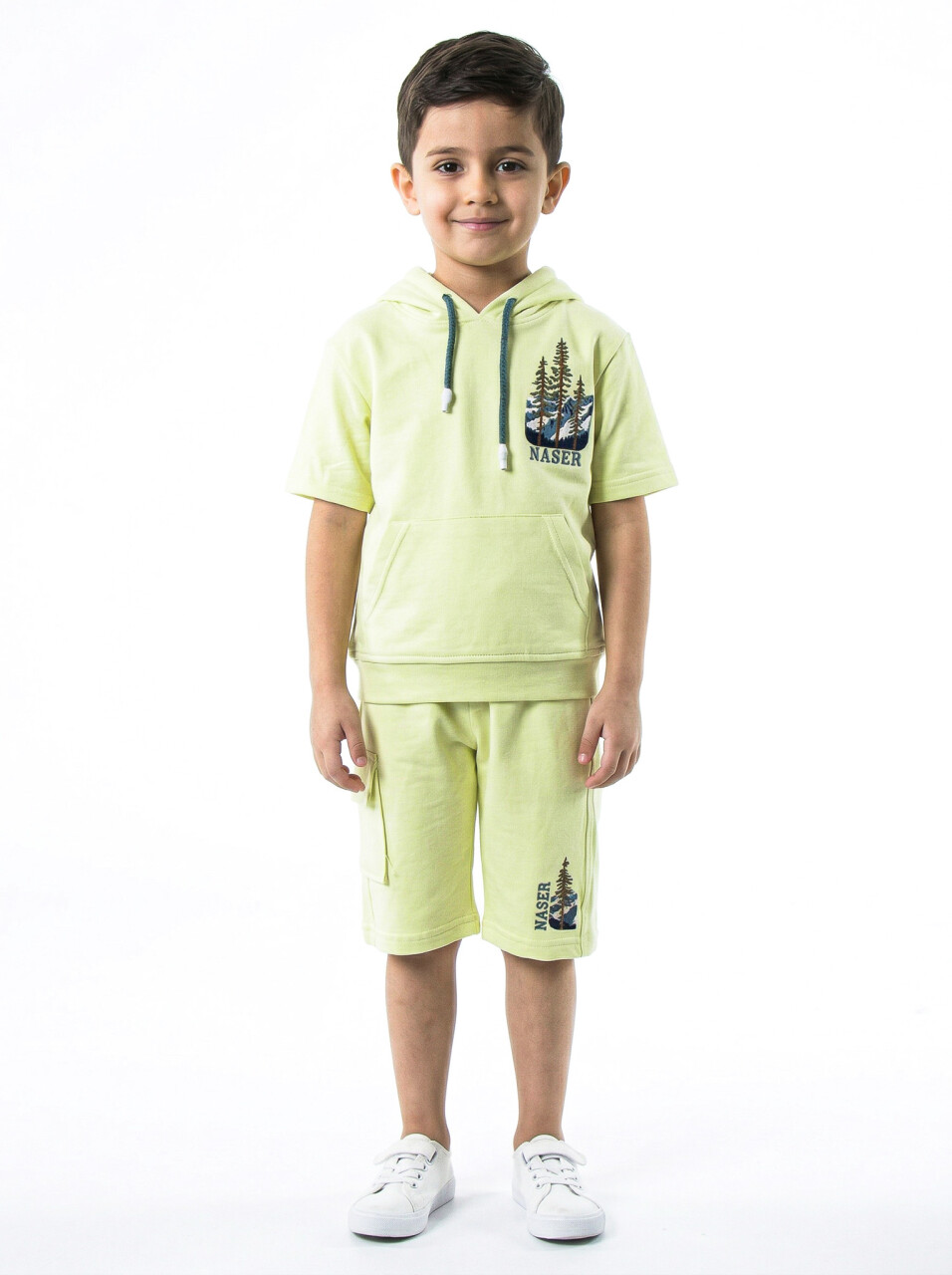 Erkek Çocuk Yazlık 2'li Alt Üst Takım (Tişort + Şort) 2-7 Yaş 3222 limonlu yeşil - 1