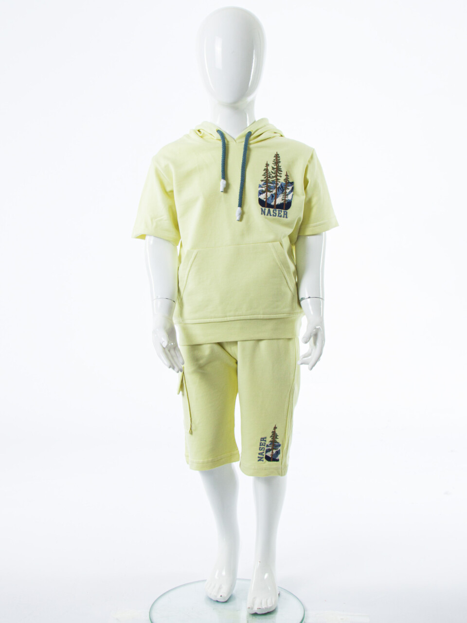 Erkek Çocuk Yazlık 2'li Alt Üst Takım (Tişort + Şort) 2-7 Yaş 3222 limonlu yeşil - 3