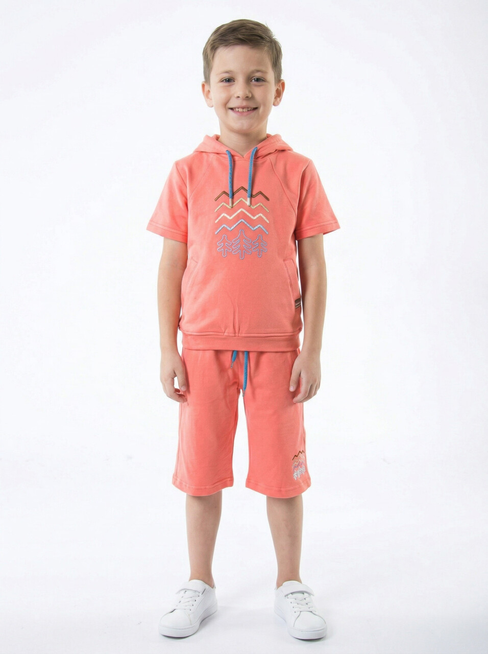 Erkek Çocuk Yazlık 2'li Alt Üst Takım (Tişort + Şort) 8-14 Yaş 4222 Coral - 1