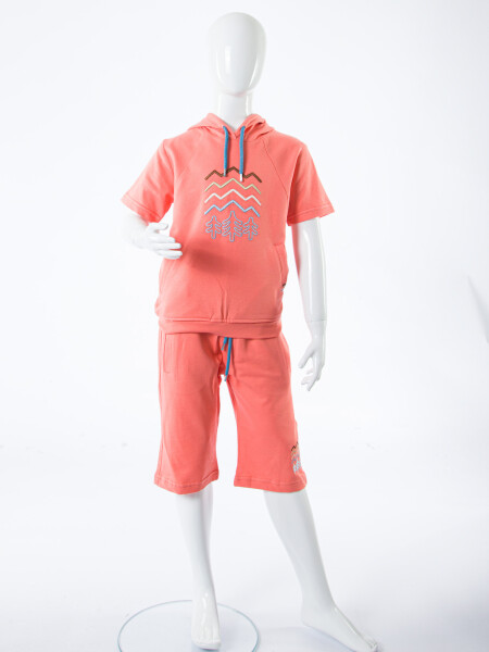 Erkek Çocuk Yazlık 2'li Alt Üst Takım (Tişort + Şort) 8-14 Yaş 4222 Coral - 3