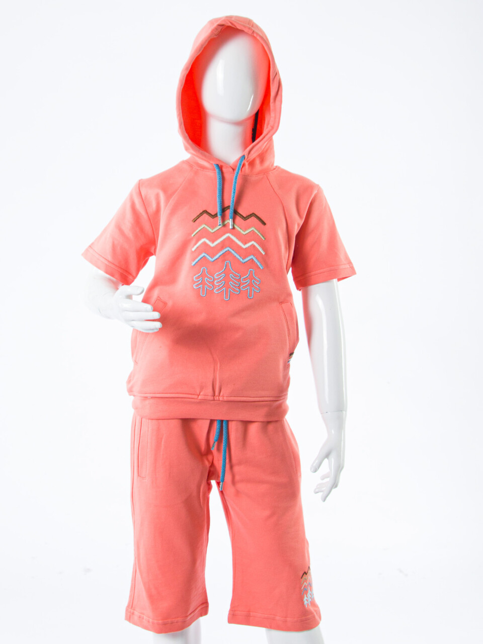 Erkek Çocuk Yazlık 2'li Alt Üst Takım (Tişort + Şort) 8-14 Yaş 4222 Coral - 4