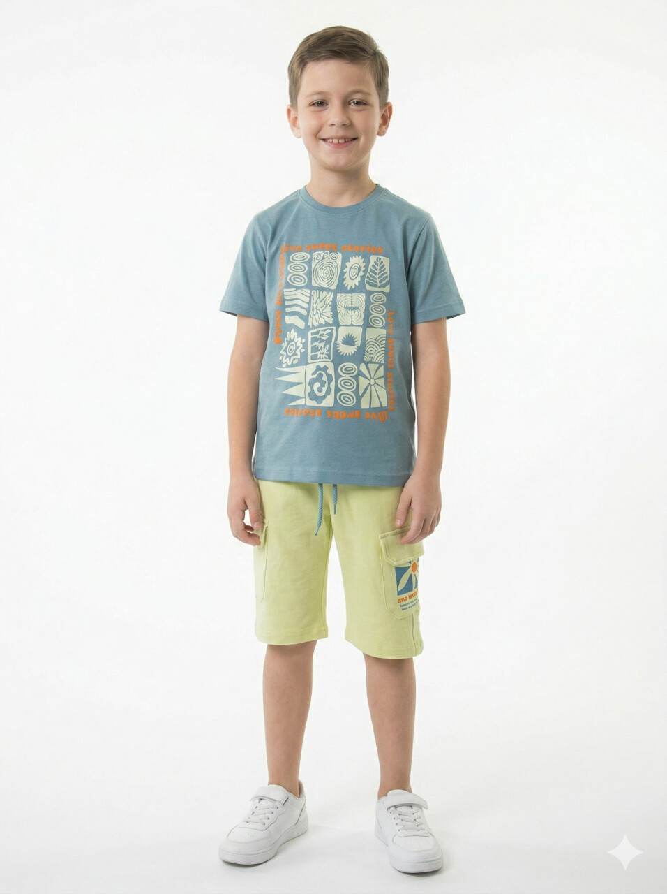 Erkek Çocuk Yazlık 2'li Alt Üst Takım (Tişort + Şort) 8-14 Yaş 4223 Mavi - 1