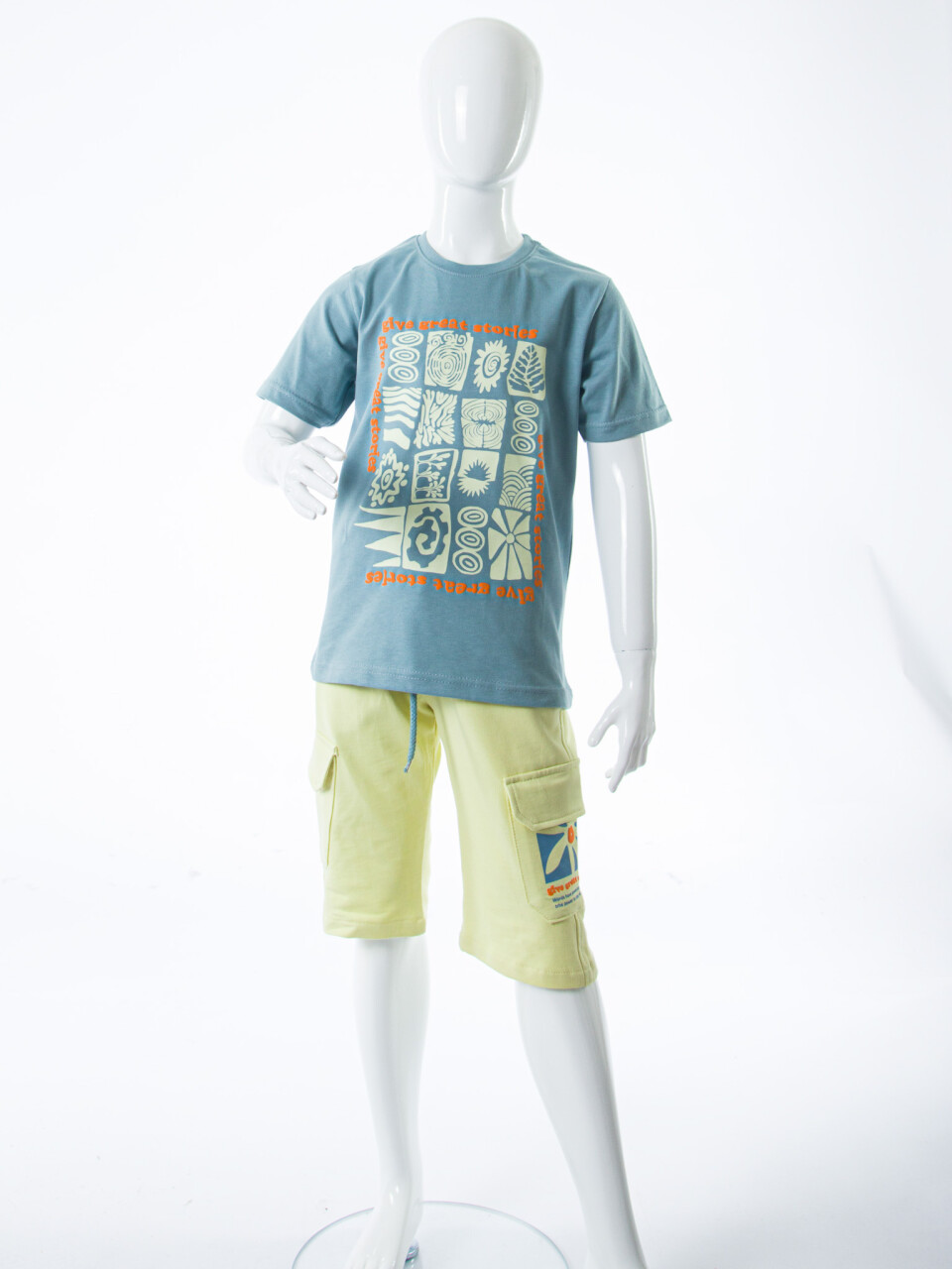 Erkek Çocuk Yazlık 2'li Alt Üst Takım (Tişort + Şort) 8-14 Yaş 4223 Mavi - 3