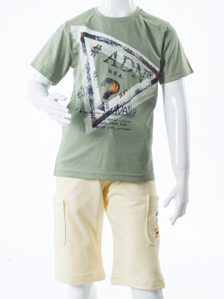 Erkek Çocuk Yazlık 2'li Alt Üst Takım (Tişort + Şort) 8-14 Yaş 4224 Haki - 4