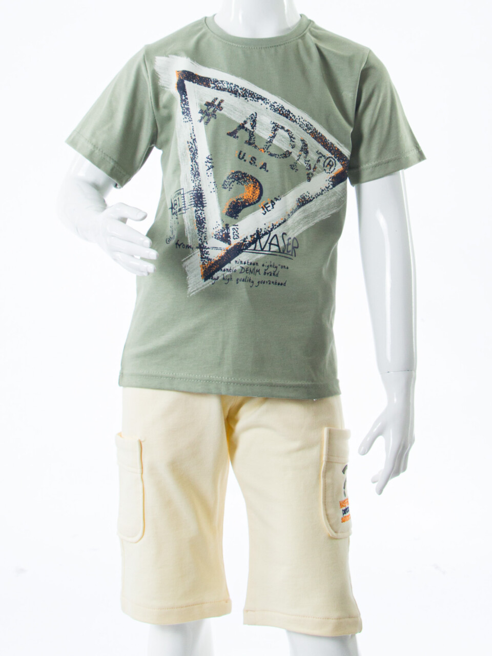 Erkek Çocuk Yazlık 2'li Alt Üst Takım (Tişort + Şort) 8-14 Yaş 4224 Haki - 4