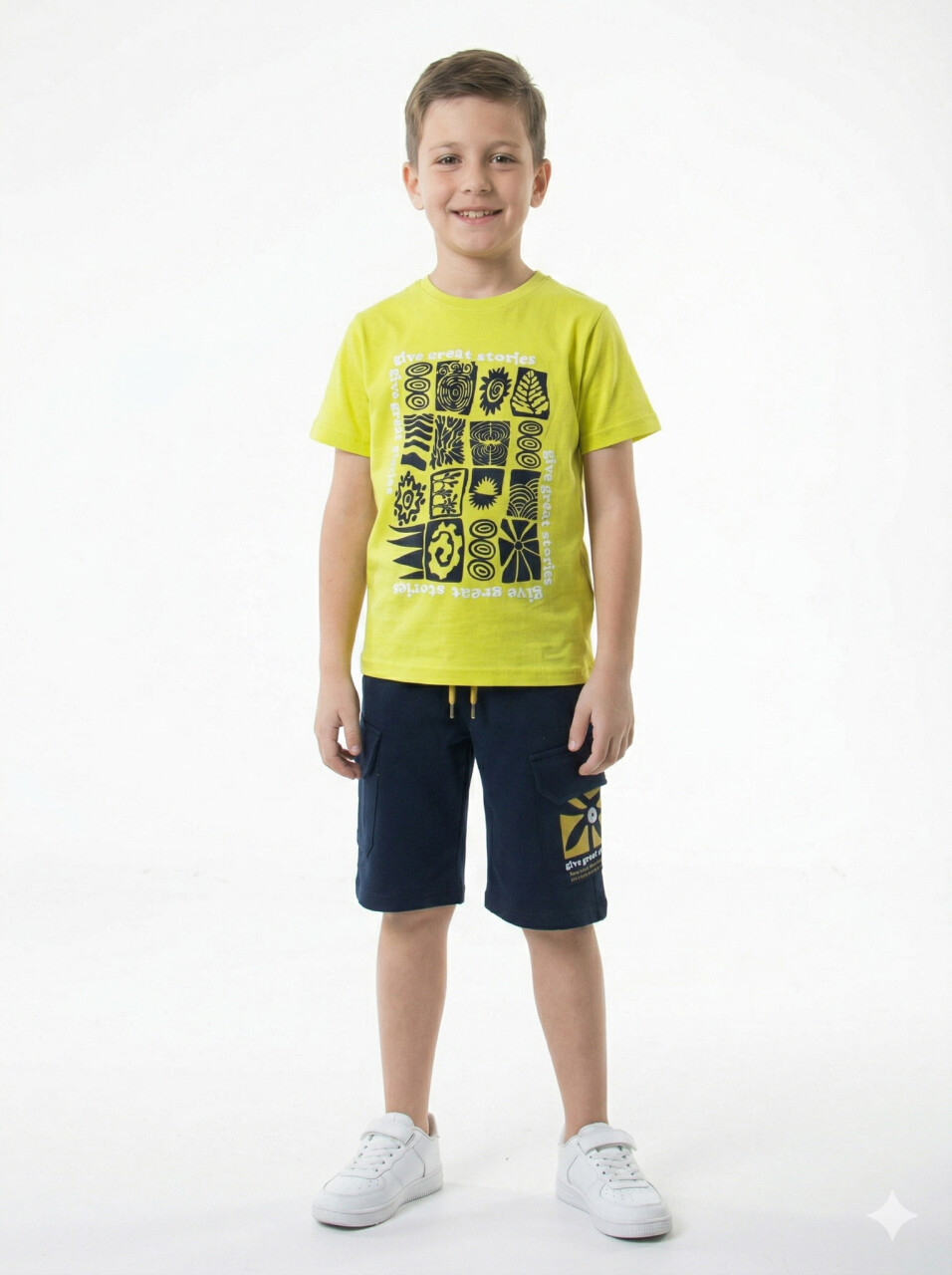 Erkek Çocuk Yazlık 2'li Alt Üst Takım (Tişort + Şort) 8-14 Yaş 4223 Yeşil - 1