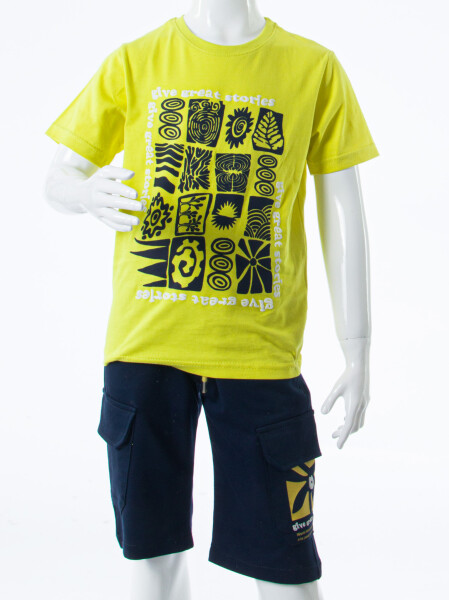 Erkek Çocuk Yazlık 2'li Alt Üst Takım (Tişort + Şort) 8-14 Yaş 4223 Yeşil - 5