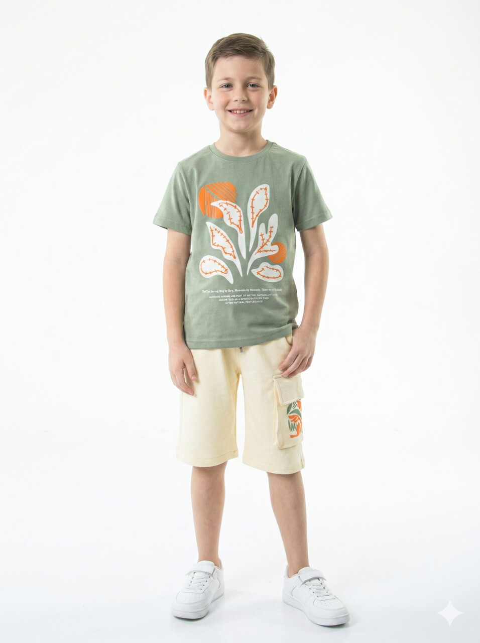 Erkek Çocuk Yazlık 2'li Alt Üst Takım (Tişort + Şort) 8-14 Yaş 4225 Haki - 1