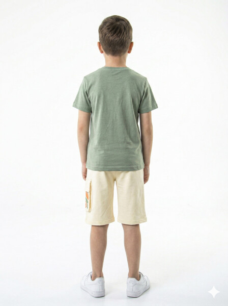 Erkek Çocuk Yazlık 2'li Alt Üst Takım (Tişort + Şort) 8-14 Yaş 4225 Haki - 2