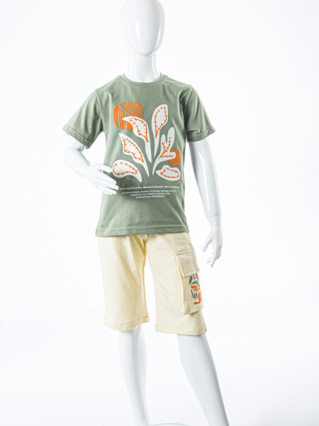 Erkek Çocuk Yazlık 2'li Alt Üst Takım (Tişort + Şort) 8-14 Yaş 4225 Haki - 3