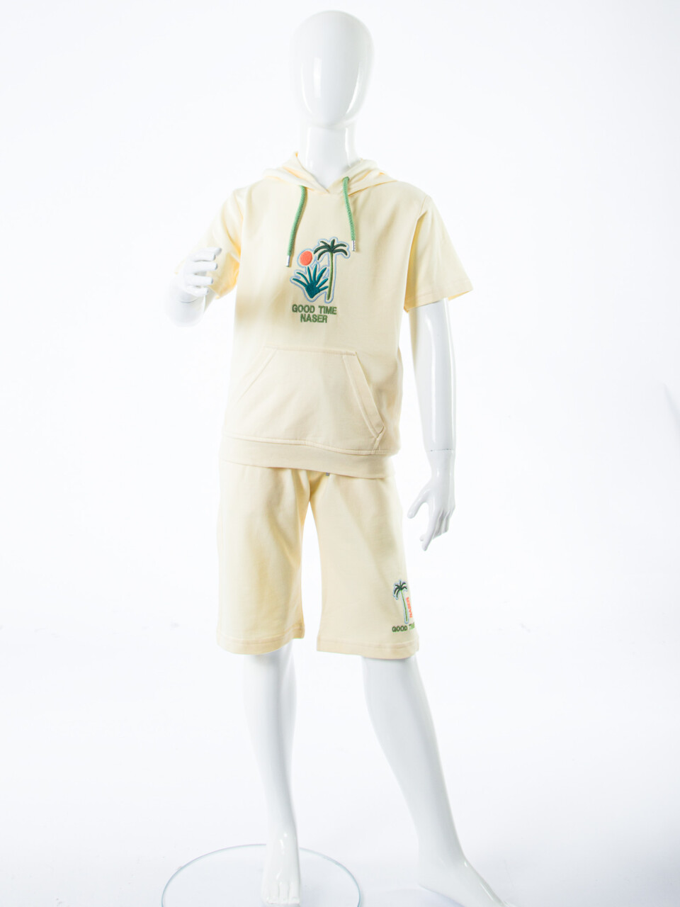 Erkek Çocuk Yazlık 2'li Alt Üst Takım (Tişort + Şort) 8-14 Yaş 4221 Krem - 3