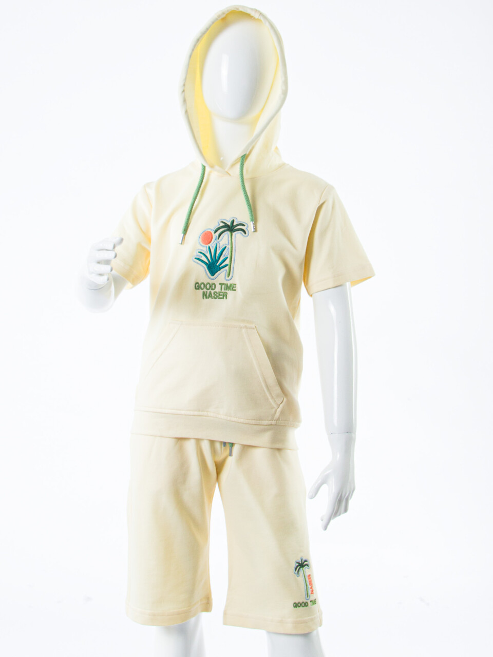 Erkek Çocuk Yazlık 2'li Alt Üst Takım (Tişort + Şort) 8-14 Yaş 4221 Krem - 4