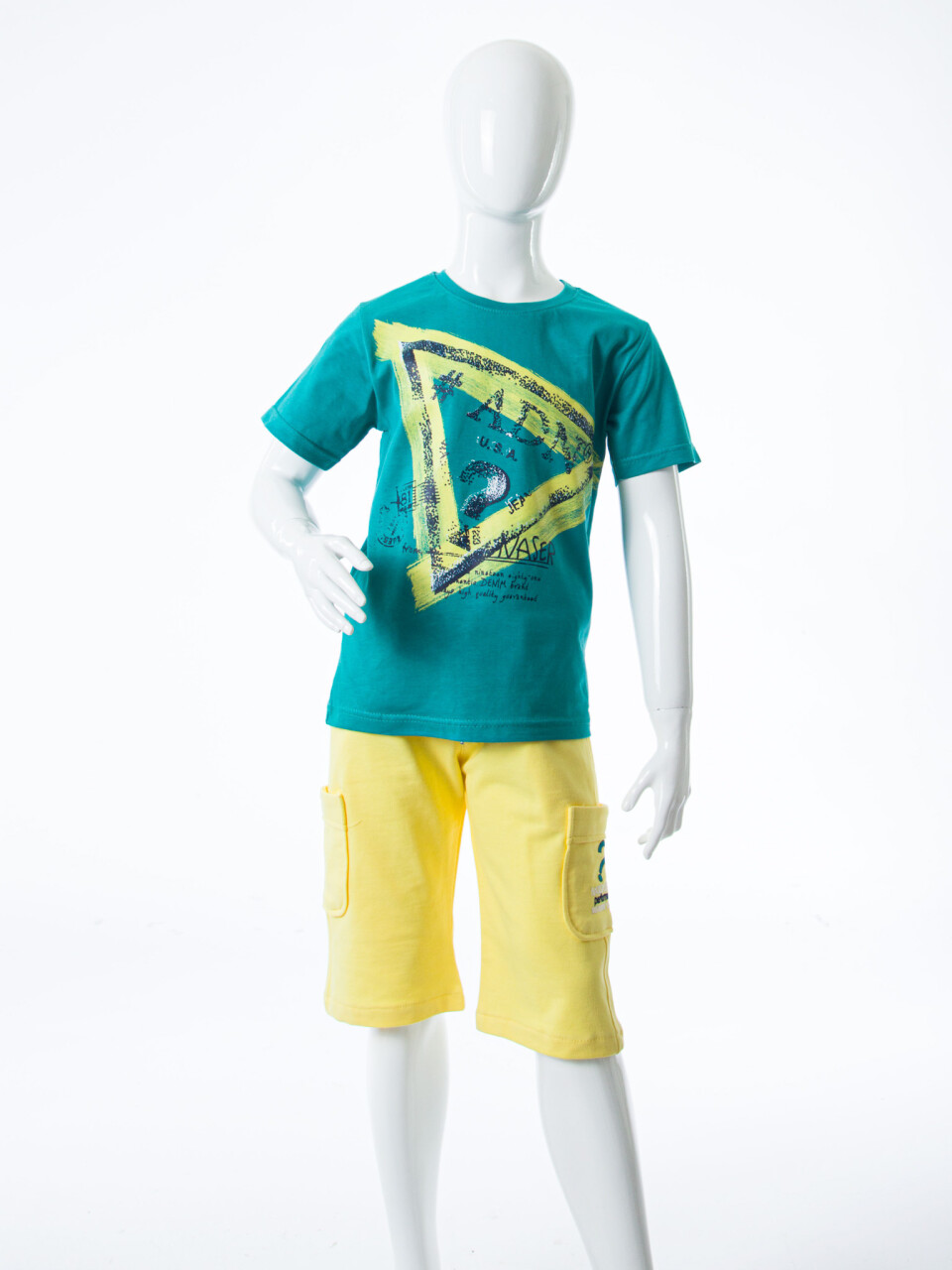Erkek Çocuk Yazlık 2'li Alt Üst Takım (Tişort + Şort) 8-14 Yaş 4224 Turkuaz - 3