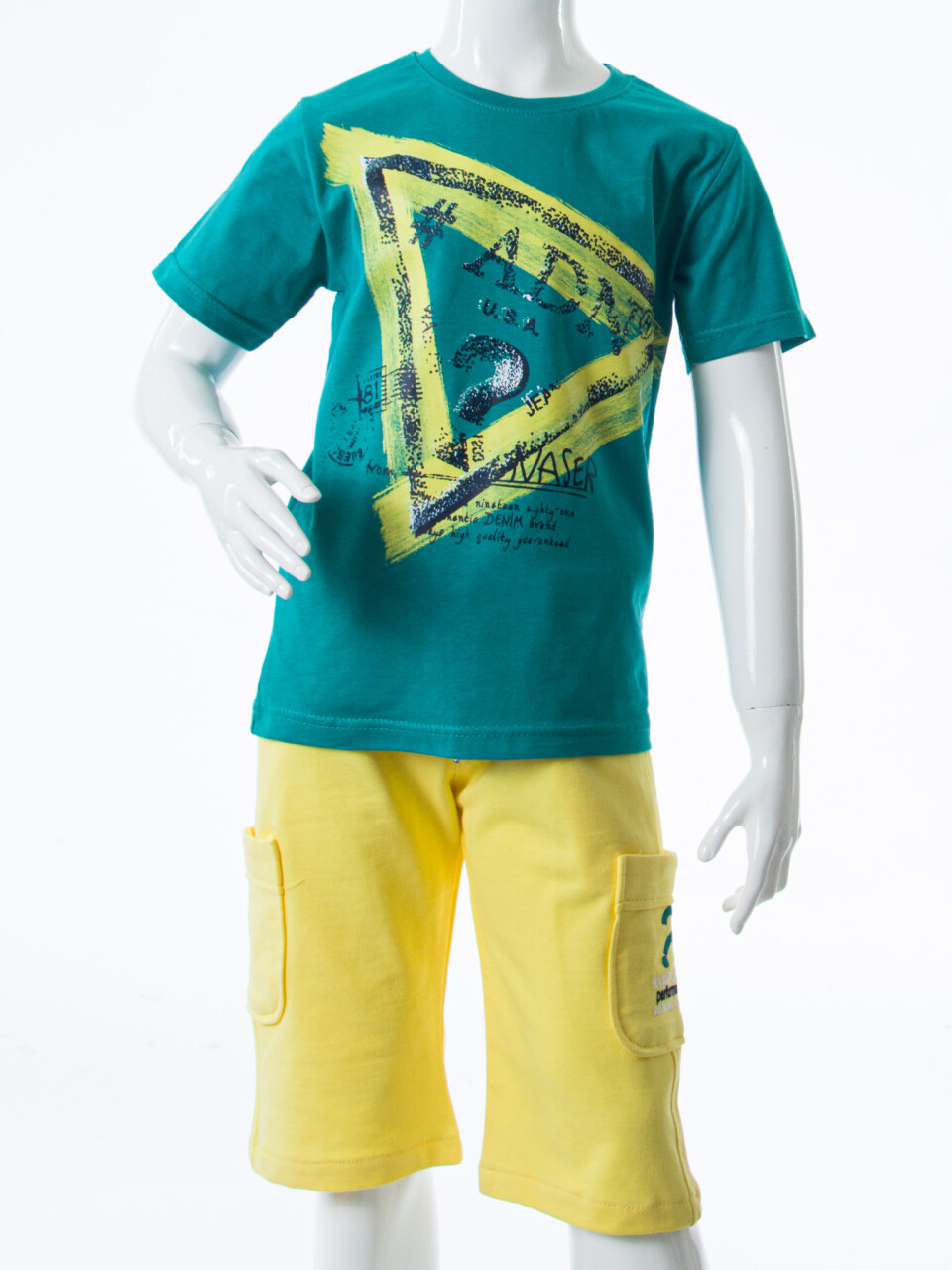 Erkek Çocuk Yazlık 2'li Alt Üst Takım (Tişort + Şort) 8-14 Yaş 4224 Turkuaz - 4