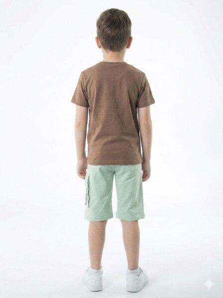 Erkek Çocuk Yazlık 2'li Alt Üst Takım (Tişort + Şort) 8-14 Yaş 4225 Kahverengi - 2