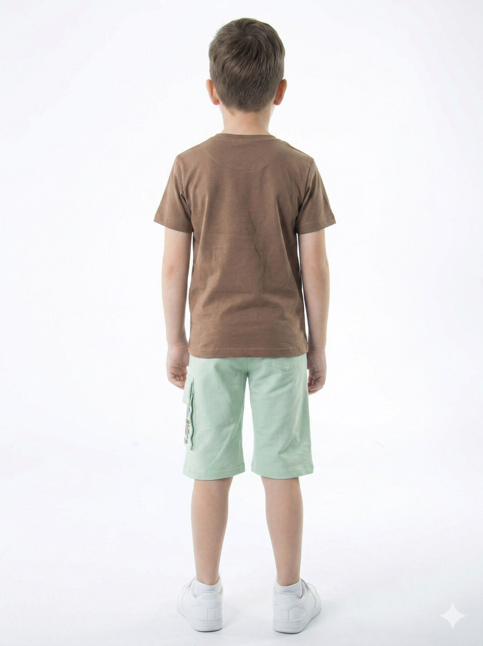 Erkek Çocuk Yazlık 2'li Alt Üst Takım (Tişort + Şort) 8-14 Yaş 4225 Kahverengi - 2