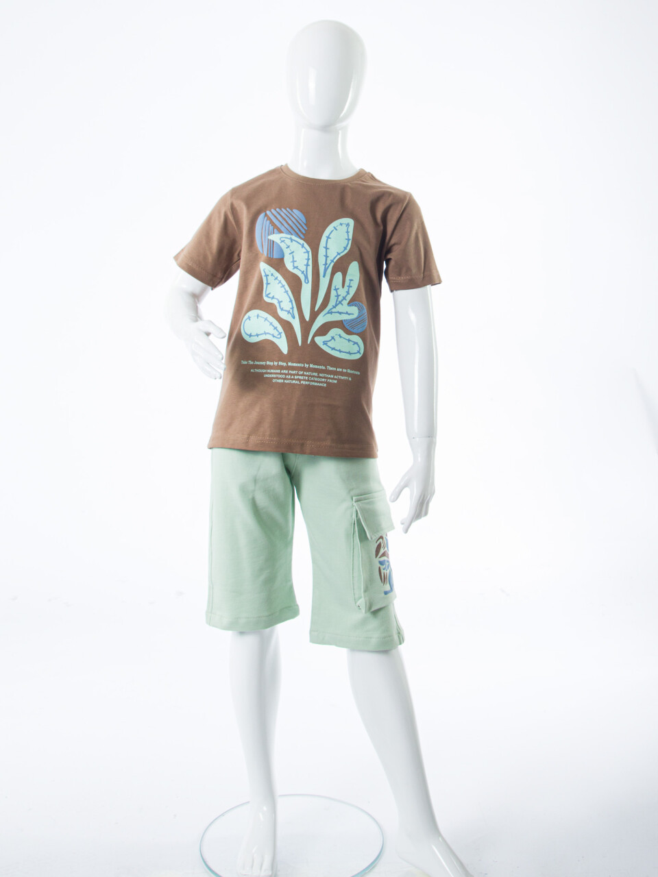 Erkek Çocuk Yazlık 2'li Alt Üst Takım (Tişort + Şort) 8-14 Yaş 4225 Kahverengi - 3