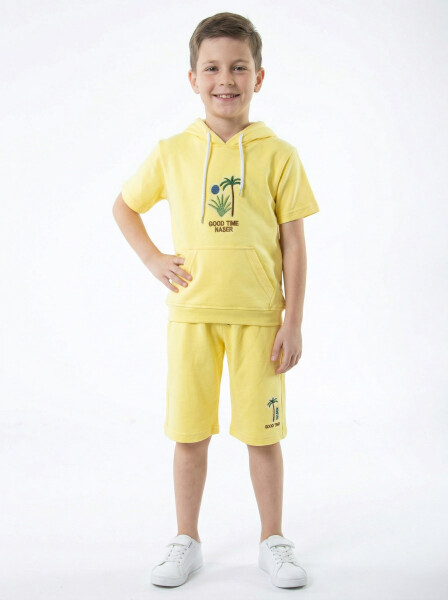 Erkek Çocuk Yazlık 2'li Alt Üst Takım (Tişort + Şort) 8-14 Yaş 4221 Sarı - NASR GRUB