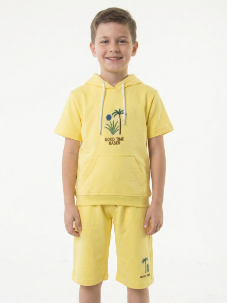 Erkek Çocuk Yazlık 2'li Alt Üst Takım (Tişort + Şort) 8-14 Yaş 4221 Sarı - 4