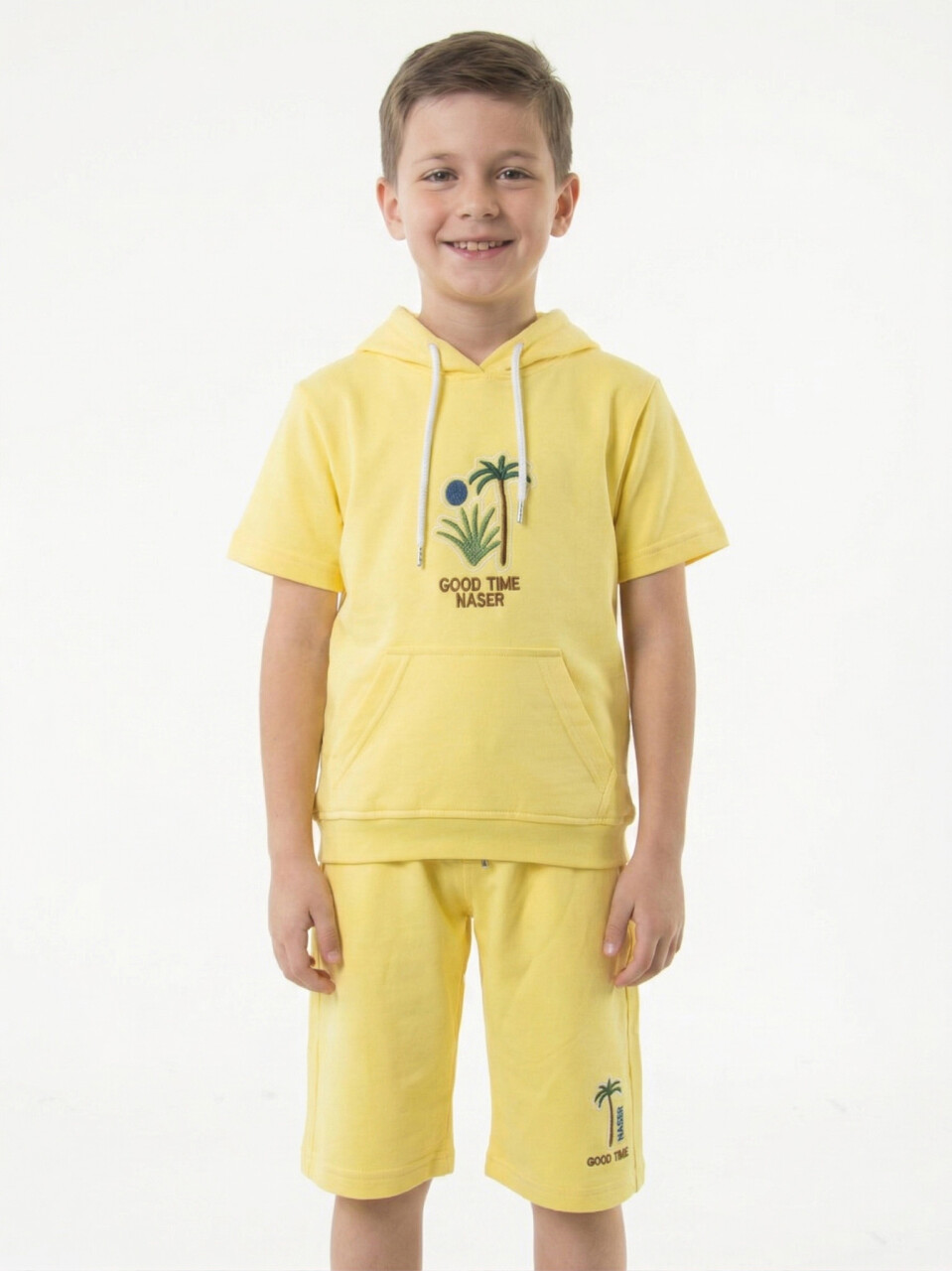 Erkek Çocuk Yazlık 2'li Alt Üst Takım (Tişort + Şort) 8-14 Yaş 4221 Sarı - 4