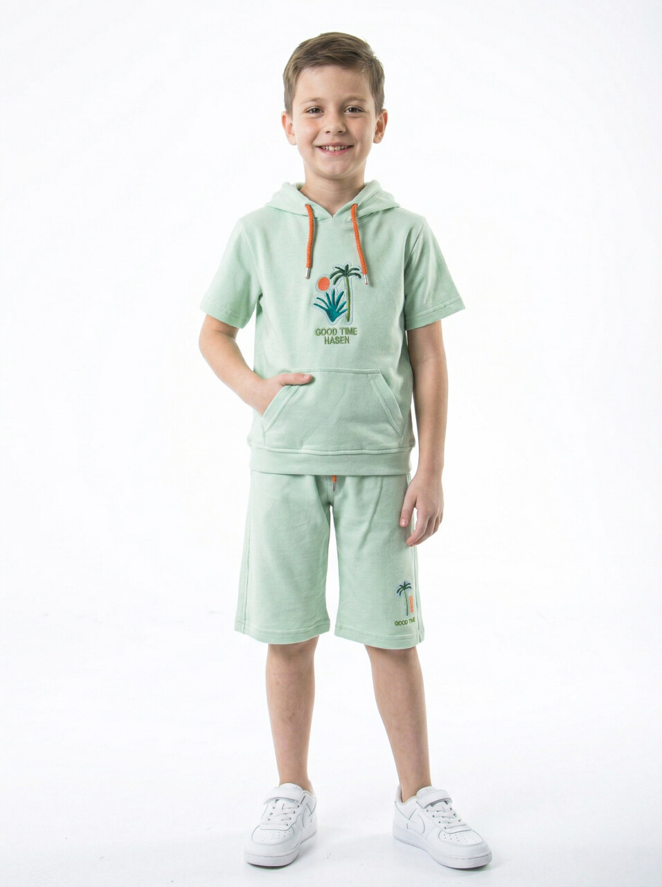 Erkek Çocuk Yazlık 2'li Alt Üst Takım (Tişort + Şort) 8-14 Yaş 4221 Mint - 1